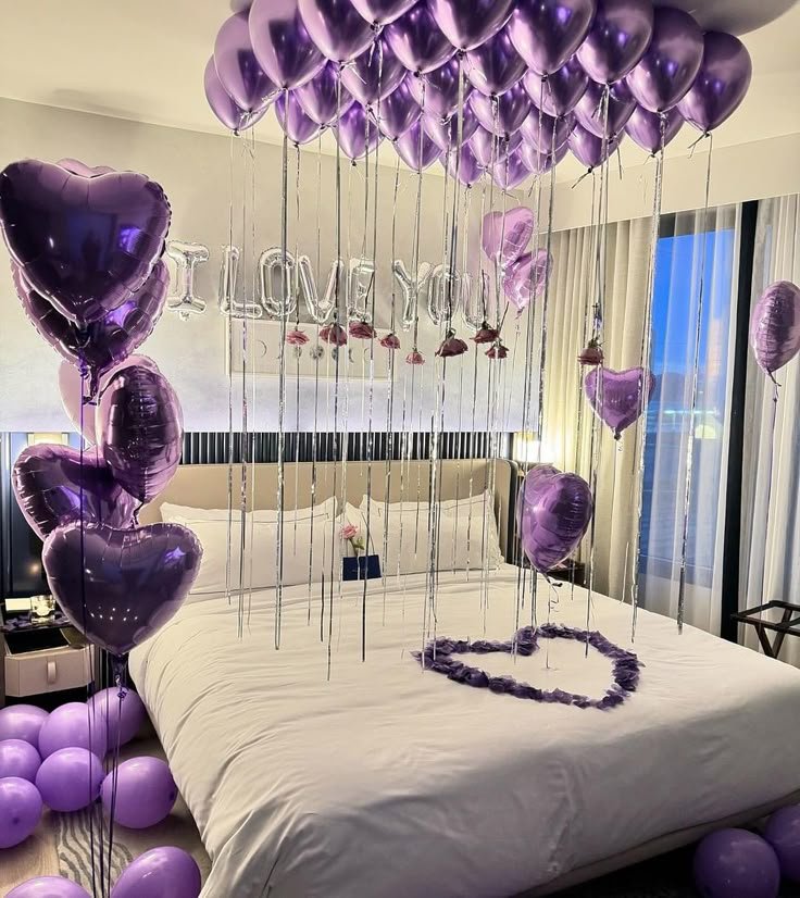 purple theme balloon decoration for first night