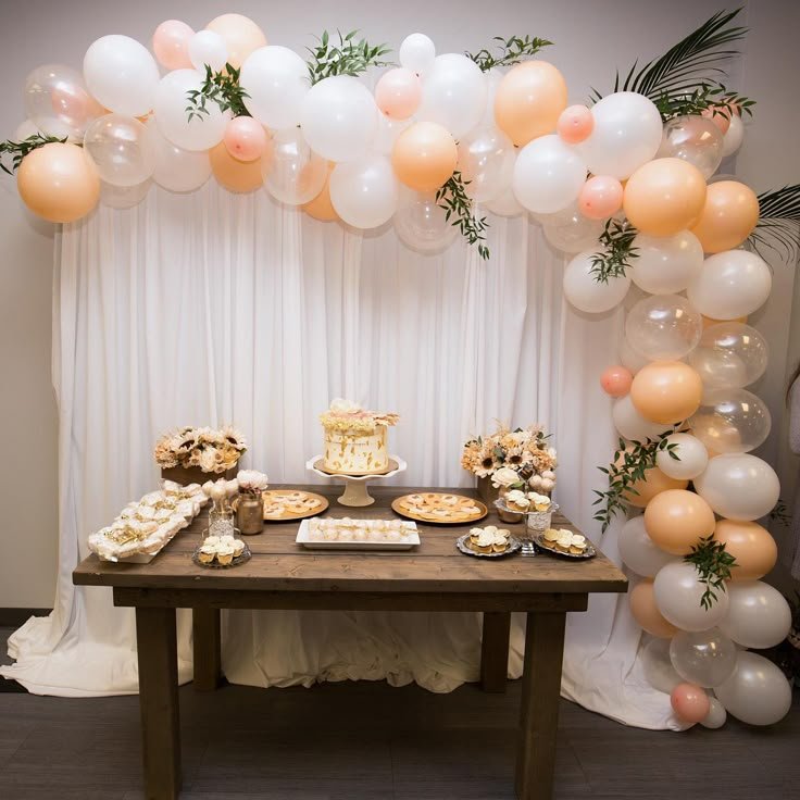 Peach & White Elegant Anniversary Balloon Decoration