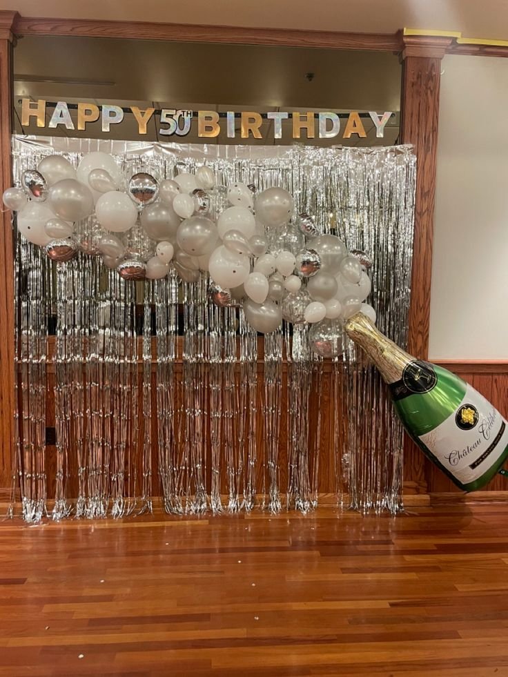 Wine Bottle Shaped Foil Balloon Decoration with Happy Birthday Tag