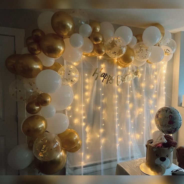 Balloon Backdrop Decoration with Curtain and Fairy Lights