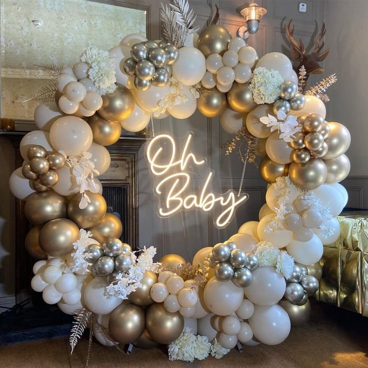 Golden Glow baby shower balloon decoration