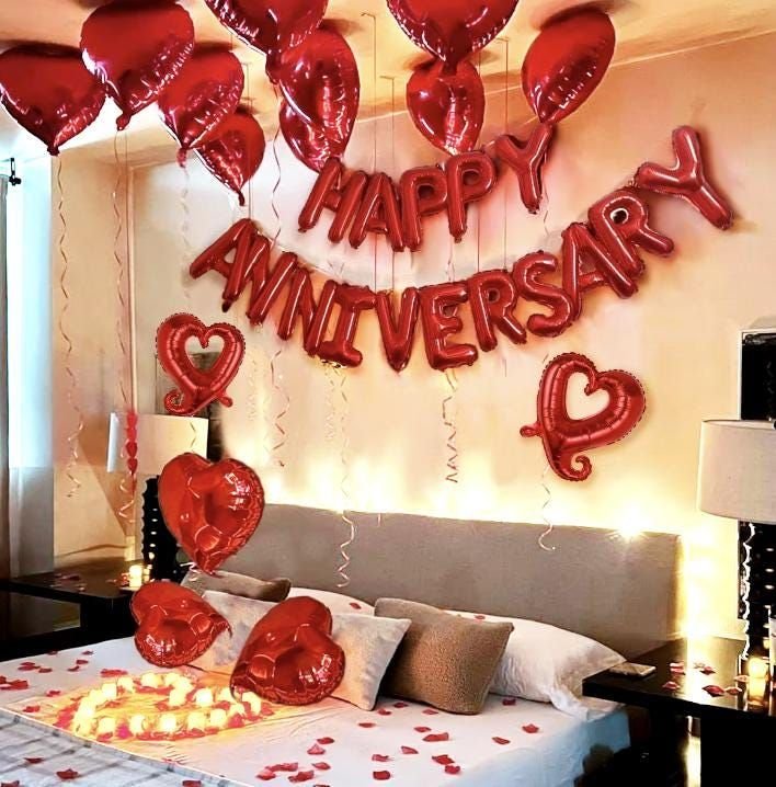 Red Romance Anniversary Balloon Decoration in