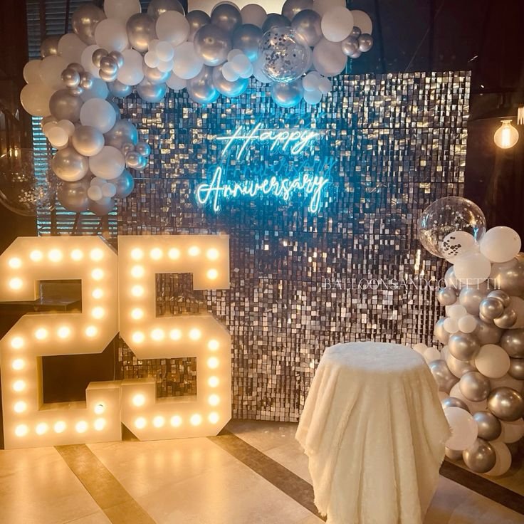 Glittering Silver Hearts 25th Anniversary Decor