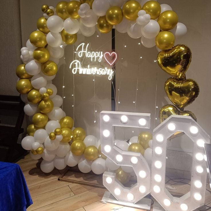 Golden Glow Anniversary Balloon Setup