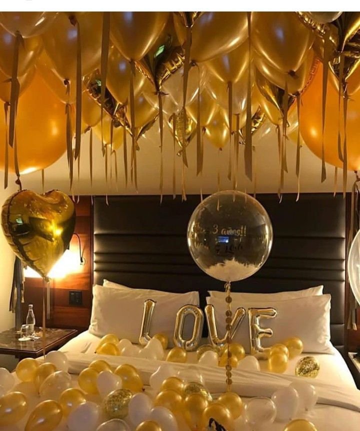 Golden Balloon First Night Room Setup