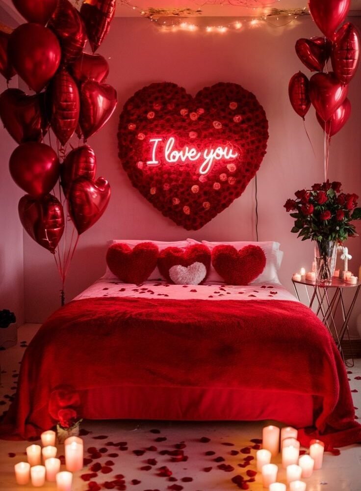 Red Glow Love First Night Balloon Decoration