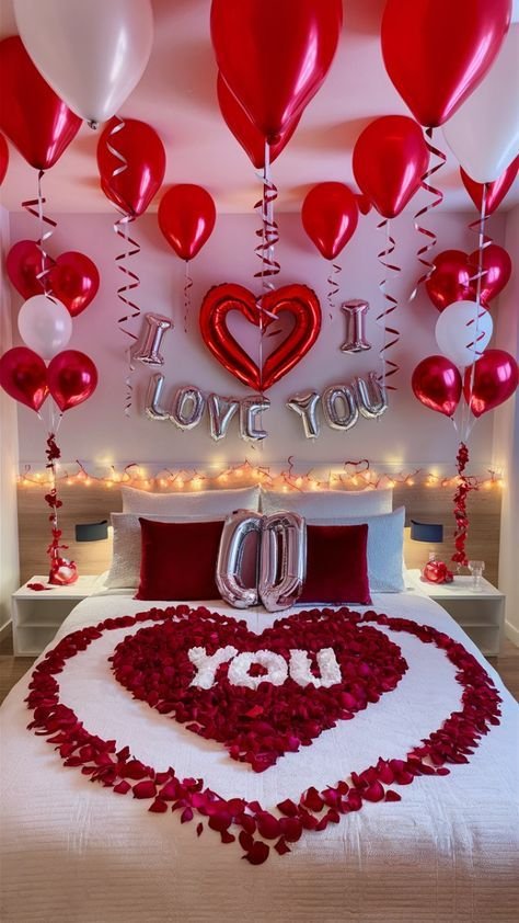 Romantic Red & White "I Love You" First Night Balloon Decoration