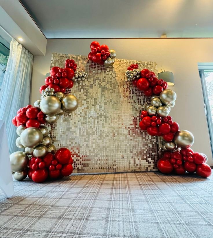 Red & Golden Balloon Backdrop for Office Party