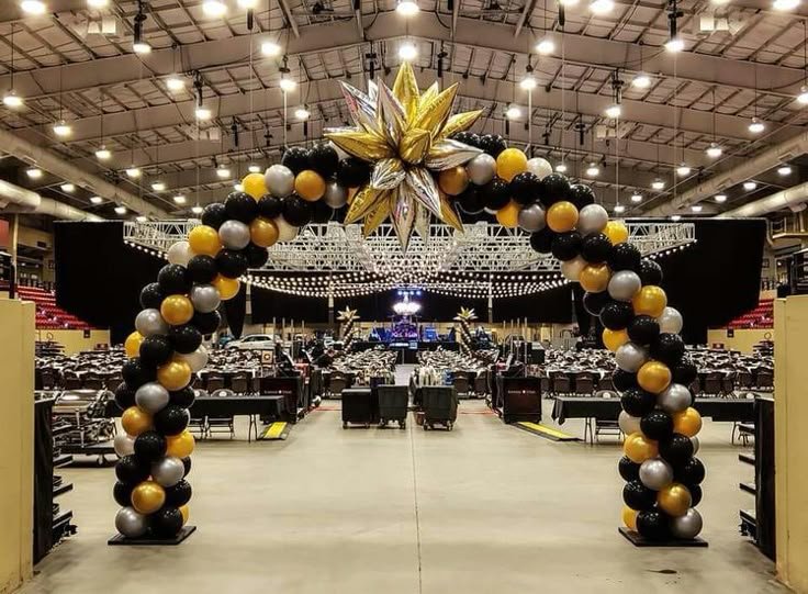 Black, Gold & Silver Grand Corporate Balloon Arch.