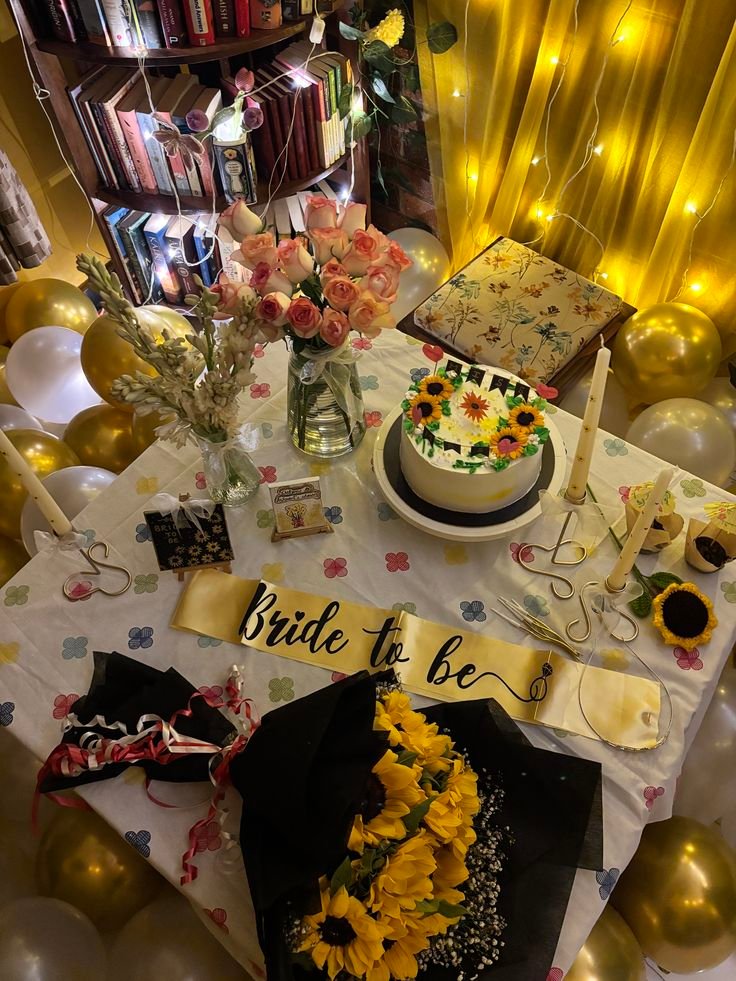 Romantic bride to be room decoration in Mumbai with balloons and candles