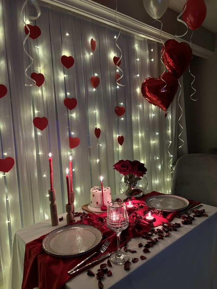 Romantic candlelight birthday decoration in Mumbai with balloons and candles