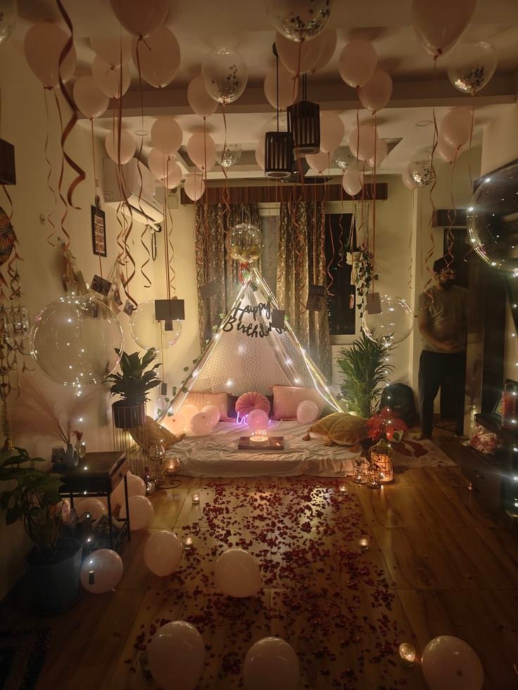 Luxury birthday room decoration in Mumbai with premium balloon setup