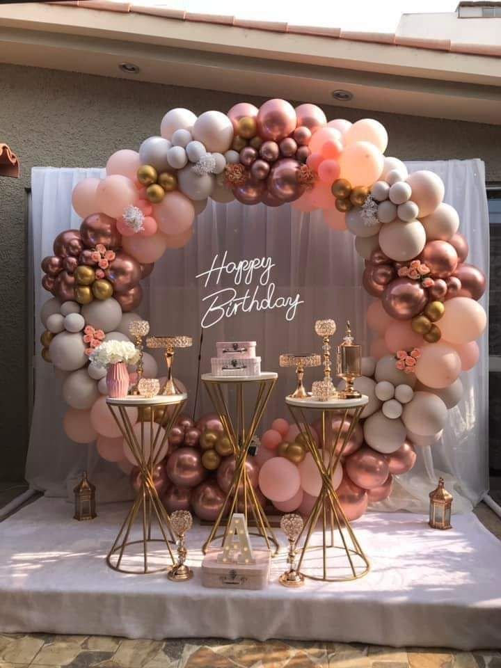 Balloon arch birthday setup in Mumbai with customized backdrop