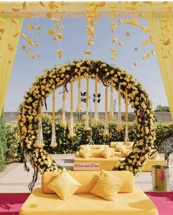 Terrace haldi decoration setup in Mumbai