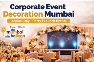 Corporate Event Decoration Mumbai with elegant balloon decor for annual day, party and launch events by The Mumbai Balloon