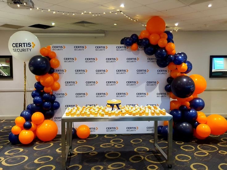 Creative office celebration decoration with balloons and lights in Mumbai