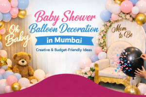 Baby Shower Balloon Decoration in Mumbai with pastel theme and mom to be setup