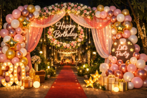 Balloon Setup Ideas for Birthday Decoration with Creative Balloon Arch and Backdrop