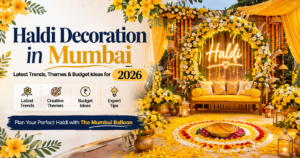 Haldi decoration in Mumbai with yellow floral theme, marigold backdrop and modern wedding setup ideas for 2026