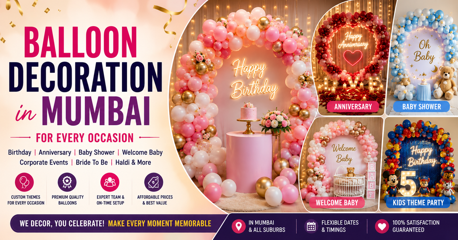 Balloon Decoration in Mumbai for birthday, anniversary, baby shower and welcome baby celebrations